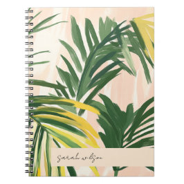 Boho Blush Green Tropical Palm Leaves Beach Notitieboek