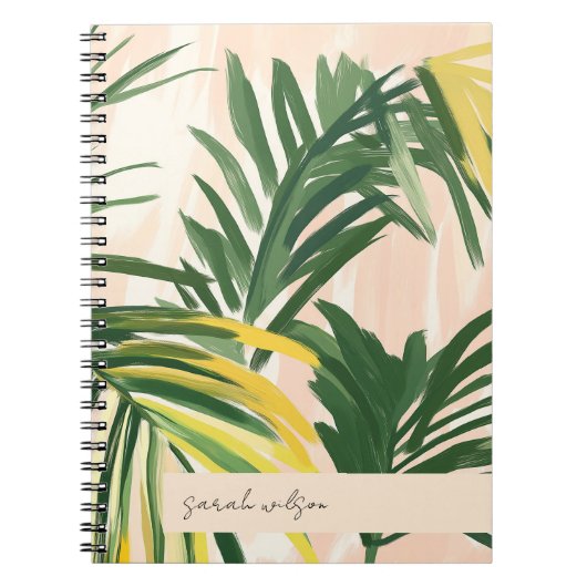 Boho Blush Green Tropical Palm Leaves Beach Notitieboek (Voorkant)