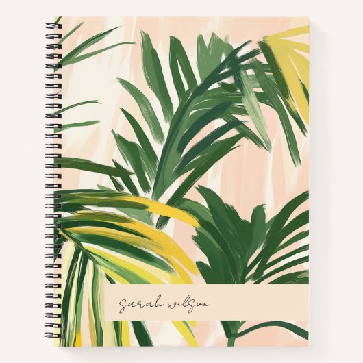 Boho Blush Green Tropical Palm Leaves Beach Notitieboek (Voorkant)