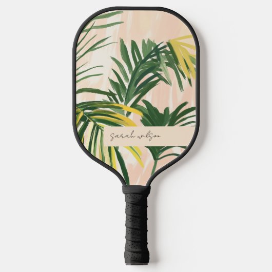 Boho Blush Green Tropical Palm Leaves Beach Pickleball Paddle (Voorkant)