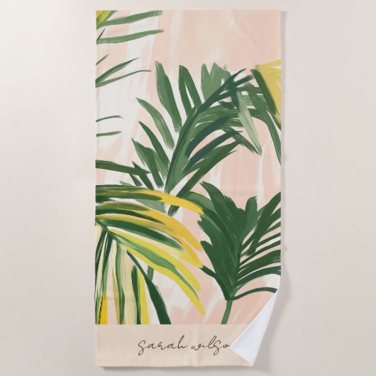 Boho Blush Green Tropical Palm Leaves Beach Strandlaken (Voorkant)