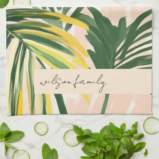 Boho Blush Green Tropical Palm Leaves Beach Theedoek (Gevouwen)