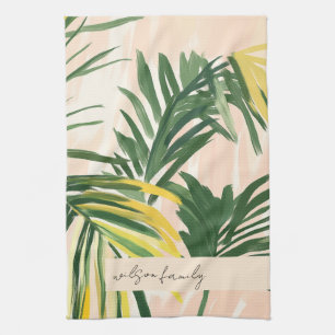 Boho Blush Green Tropical Palm Leaves Beach Theedoek