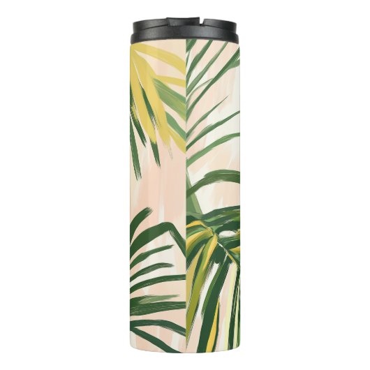 Boho Blush Green Tropical Palm Leaves Beach Thermosbeker (Achterkant)