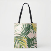 Boho Blush Green Tropical Palm Leaves Beach Tote Bag (Voorkant)
