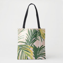 Boho Blush Green Tropical Palm Leaves Beach Tote Bag