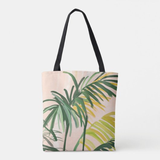 Boho Blush Green Tropical Palm Leaves Beach Tote Bag (Achterkant)