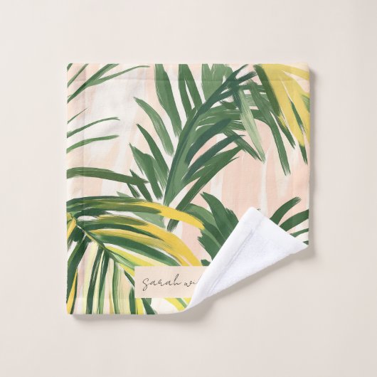 Boho Blush Green Tropical Palm Leaves Beach Washandje (Wasdoekje)