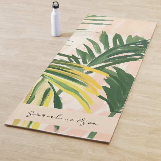 Boho Blush Green Tropical Palm Leaves Beach Yogamat (In situ)