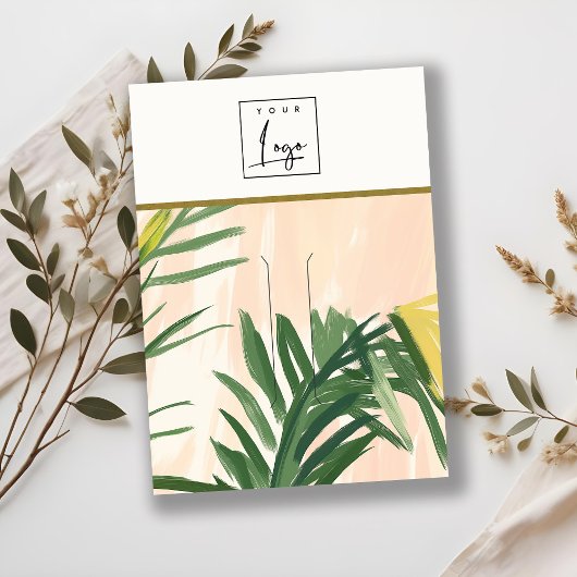 Boho Blush Green Tropical Palm Leaves Hairpin Logo Visitekaartje