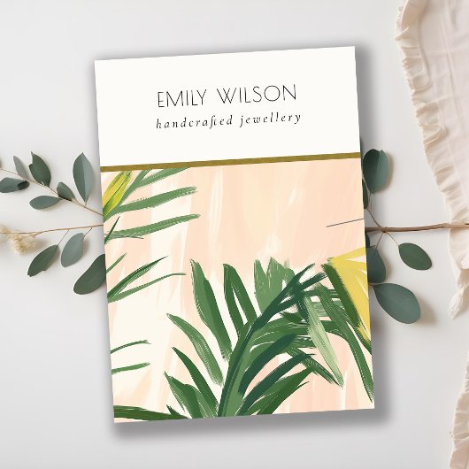 Boho Blush Green Tropical Palm Leaves Ketting Visitekaartje
