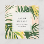 Boho Blush Green Tropical Palm Leaves QR-code Vierkante Visitekaartje (Voorkant)