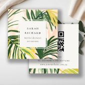 Boho Blush Green Tropical Palm Leaves QR-code Vierkante Visitekaartje
