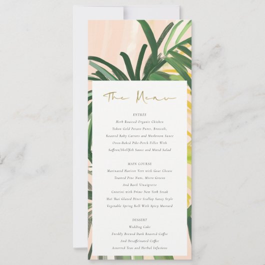 Boho Blush Green Tropical Palm Wedding Menu Kaart (Voorkant)