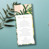 Boho Blush Green Tropical Palm Wedding Menu Kaart