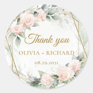 Boho blush groen en gouden kader trouwsticker ronde sticker