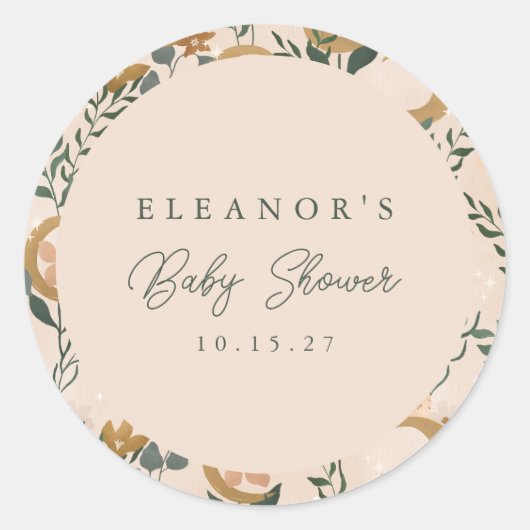 Boho Blush Groene Botanische Maan Aangepast Baby s Ronde Sticker (Voorkant)