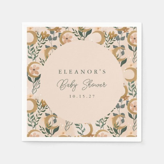 Boho Blush Groene Botanische Maan Aangepast Baby s Servet (Voorkant)