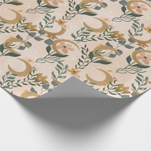 Boho Blush Groene Botanische Maan Bruidsfeest Cadeaupapier (Hoek)