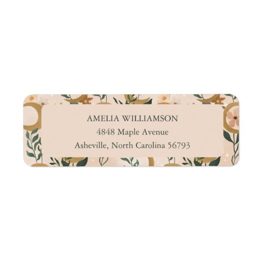 Boho Blush Groene Botanische Maan Retouradres Etiket (Voorkant)