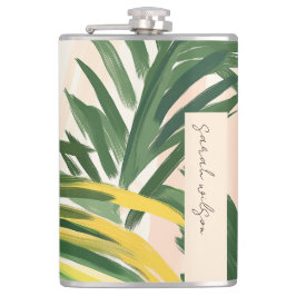 Boho Blush Groene Tropische Palm Beach Bladeren Heupfles