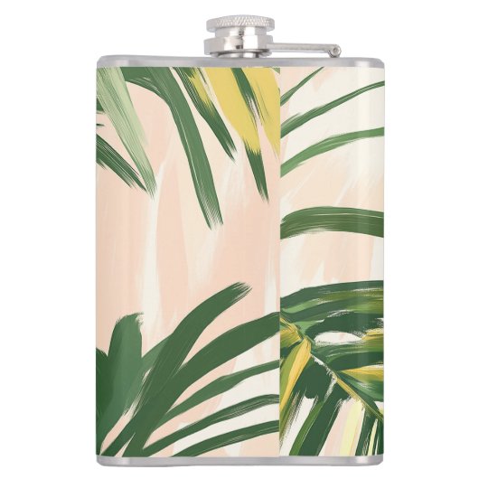 Boho Blush Groene Tropische Palm Beach Bladeren Heupfles (Achterkant)