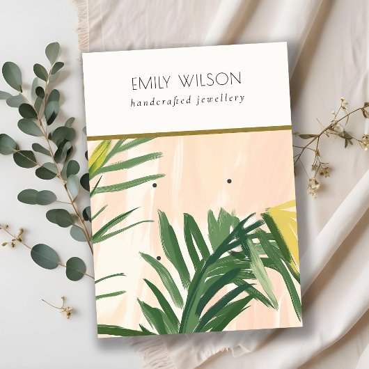 Boho Blush Groene Tropische Palm Bladeren 2 Oorbel Visitekaartje