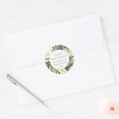 Boho Blush Groene Tropische Palm Bruiloft Feest Ronde Sticker (Envelop)