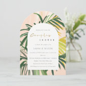 Boho Blush Groene Tropische Palm Paren Douche Kaart (Staand voorkant)