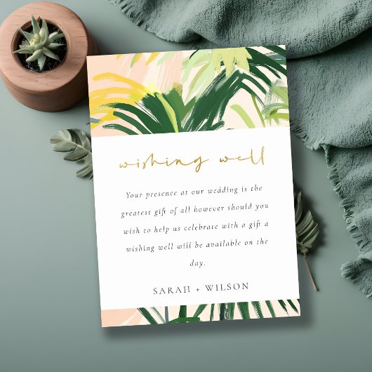 Boho Blush Groene Tropische Palm Wishing Well Informatiekaartje