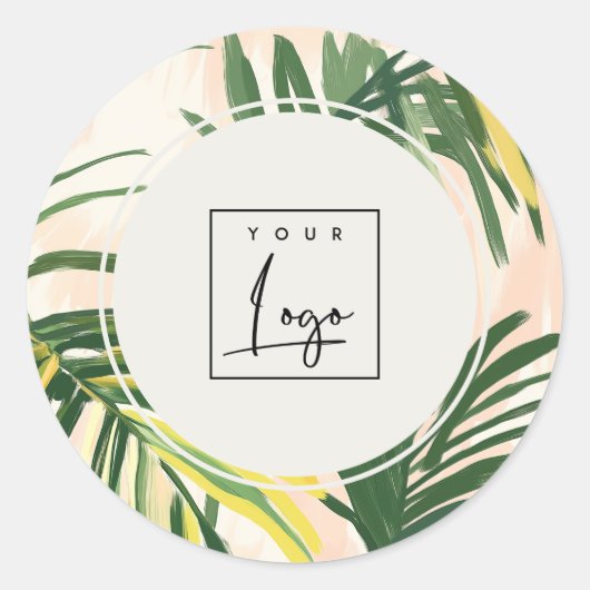 Boho Blush Groene Tropische Palmbladeren Strandlog Ronde Sticker (Voorkant)