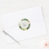 Boho Blush Groene Tropische Palmbladeren Strandlog Ronde Sticker (Envelop)