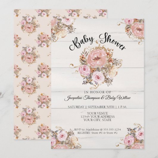 BOHO Blush Herfst Floral Waterverf Rustige Baby Kaart (Voorkant / Achterkant)