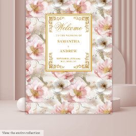 Boho Blush Ivoor Goud Bloemen Trouwbanner Wandkleed