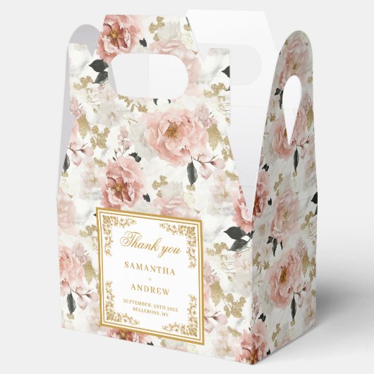 Boho blush ivoor gouden bloemen bruiloft gunst box bedankdoosjes (Geopend)