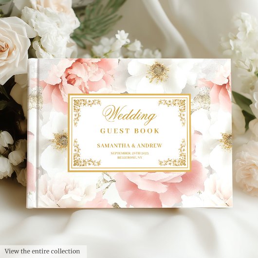 Boho Blush Ivory Gold Floral Wedding Gastboek Gastenboek