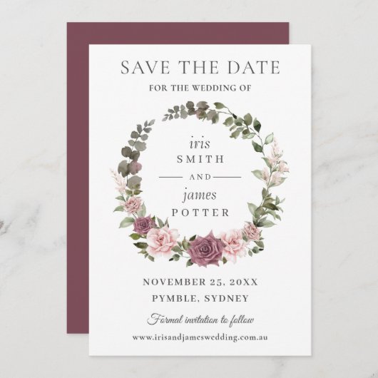 Boho Blush Kaneel Roos Bloemen Groen Bruiloft Save The Date (Voorkant / Achterkant)