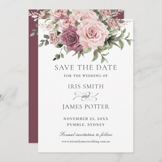 Boho Blush Kaneel Roos Bloemen Groen Bruiloft Save The Date (Voorkant / Achterkant)