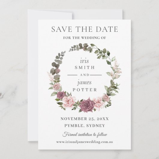 Boho Blush Kaneel Roos Bloemige Groene Huwelijksfe Save The Date (Voorkant)
