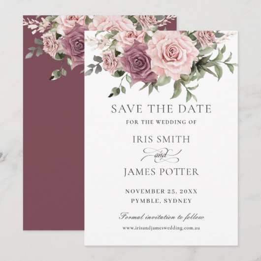 Boho Blush Kaneel Roos Bloemige Groenery Bruiloft Save The Date (Voorkant / Achterkant)