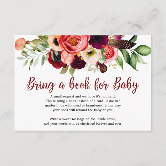 Boho Blush-maroon met een bruine vogel Informatiekaartje (Voorkant)