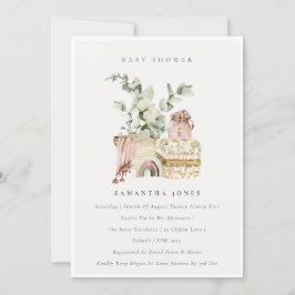 Boho Blush Nursery Foliage Girl Baby shower Invite Bedankkaart