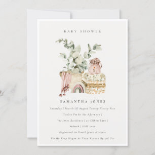 Boho Blush Nursery Foliage Girl Baby shower Invite Bedankkaart