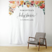 Boho blush oranje burgundy herfst bloemstuk achter wandkleed (In situ)