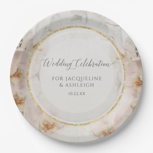 BOHO Blush Orchid Flowers Floral Gold Wedding Papieren Bordje (Voorkant)