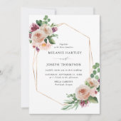 Boho Blush & Paarse Lente Bloemen Bruiloft Kaart (Voorkant)