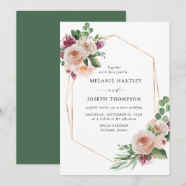 Boho Blush & Paarse Lente Bloemen Bruiloft Kaart