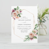 Boho Blush & Paarse Lente Bloemen Huwelijk Kaart (Staand voorkant)