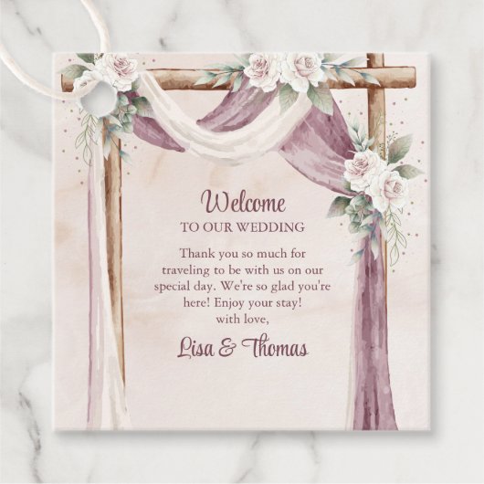 Boho Blush Paarse luifel bruiloft welkom Bedankjes Labels (Voorkant)