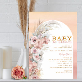 Boho Blush Pampas Baby in Bloom Invitation Kaart